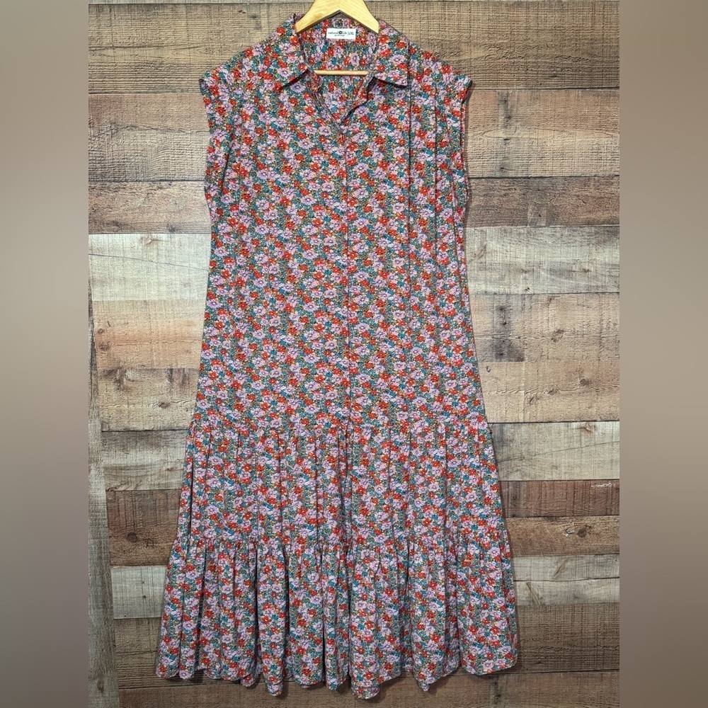 Natural Life Sleeveless Tiered Shirtdress Floral Print Boho Women’s size L/XL